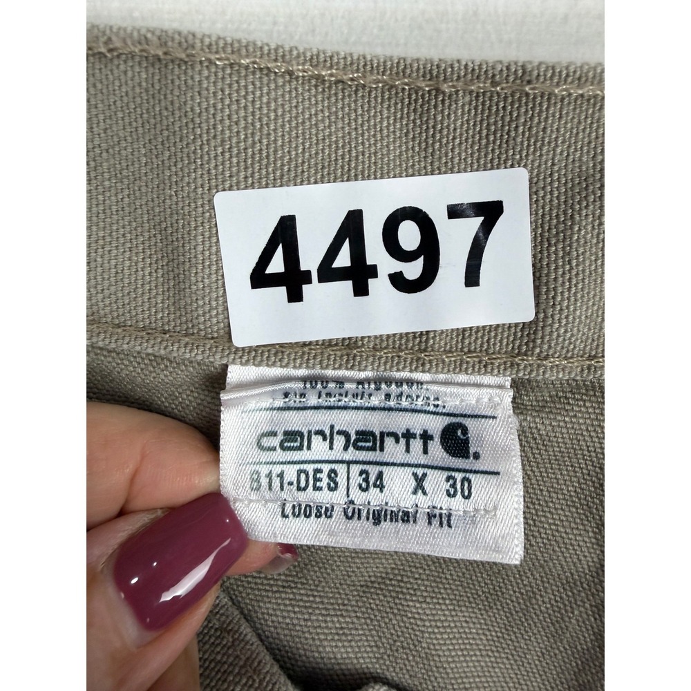 Carhartt Pants Mens 34x30 Tan B11 Washed Duck Carpenter Dungaree Loose - Picture 6 of 6